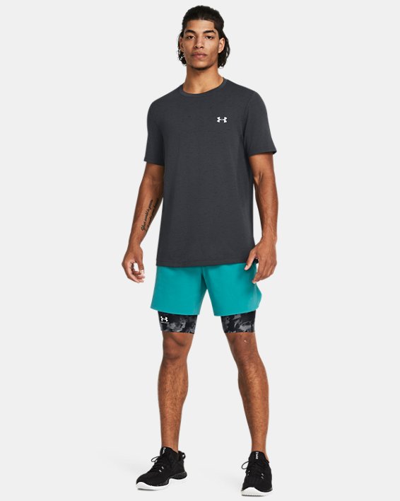 Men's HeatGear® Iso-Chill Printed Long Shorts, Black, pdpMainDesktop image number 2